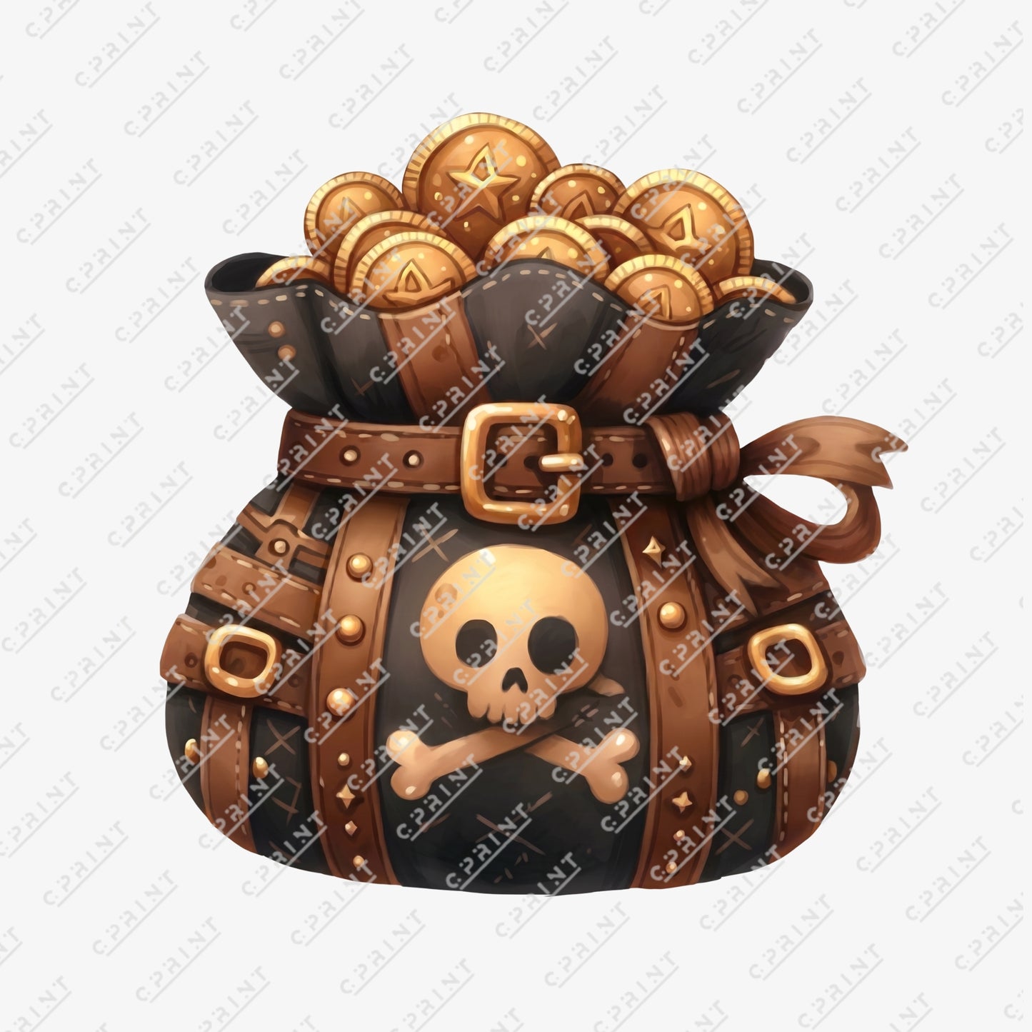Pirate Pouch and Gold Coins Paper Cutout