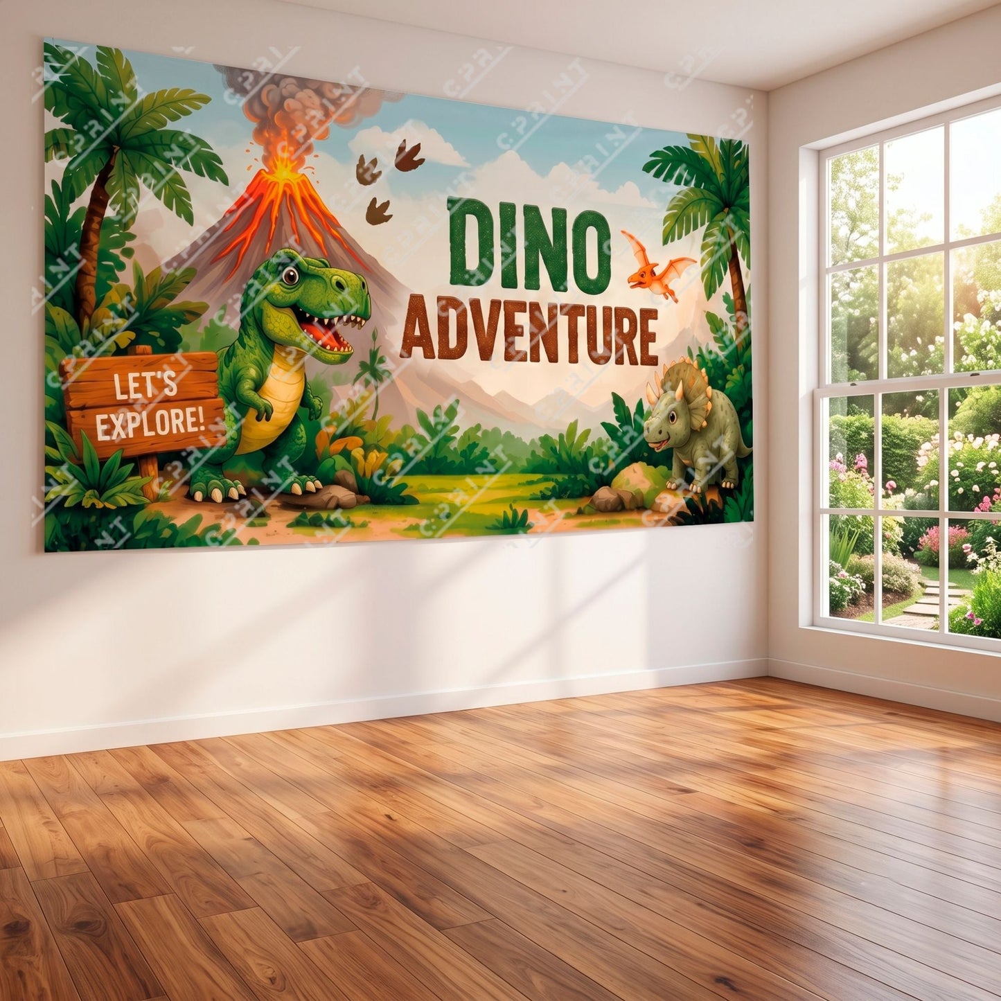 Dino Adventure Dinosaur Birthday Party Horizontal Backdrop - C Print USA