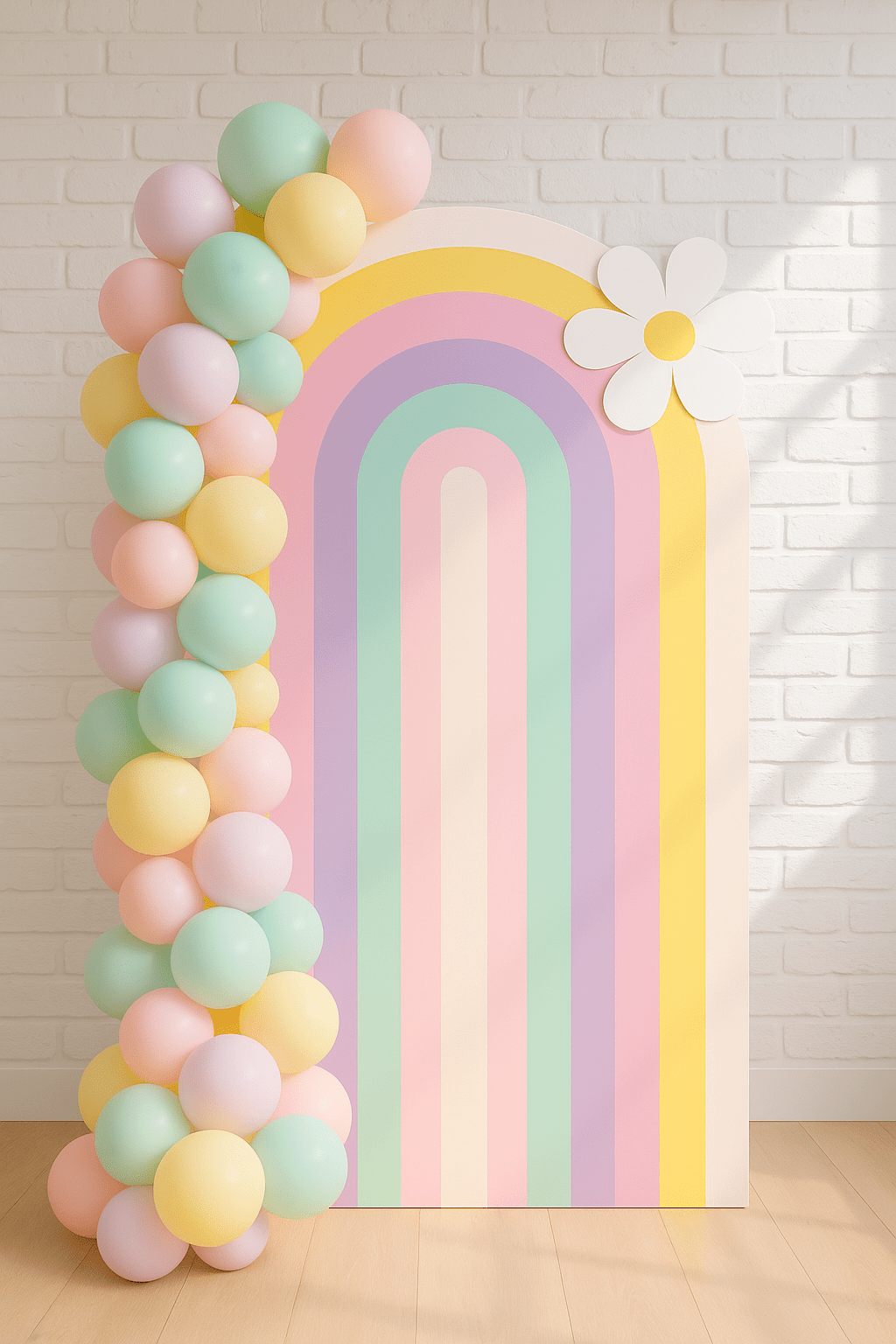 Pastel Color Arch with Daisy Flower Backdrops by theme - C Print USA