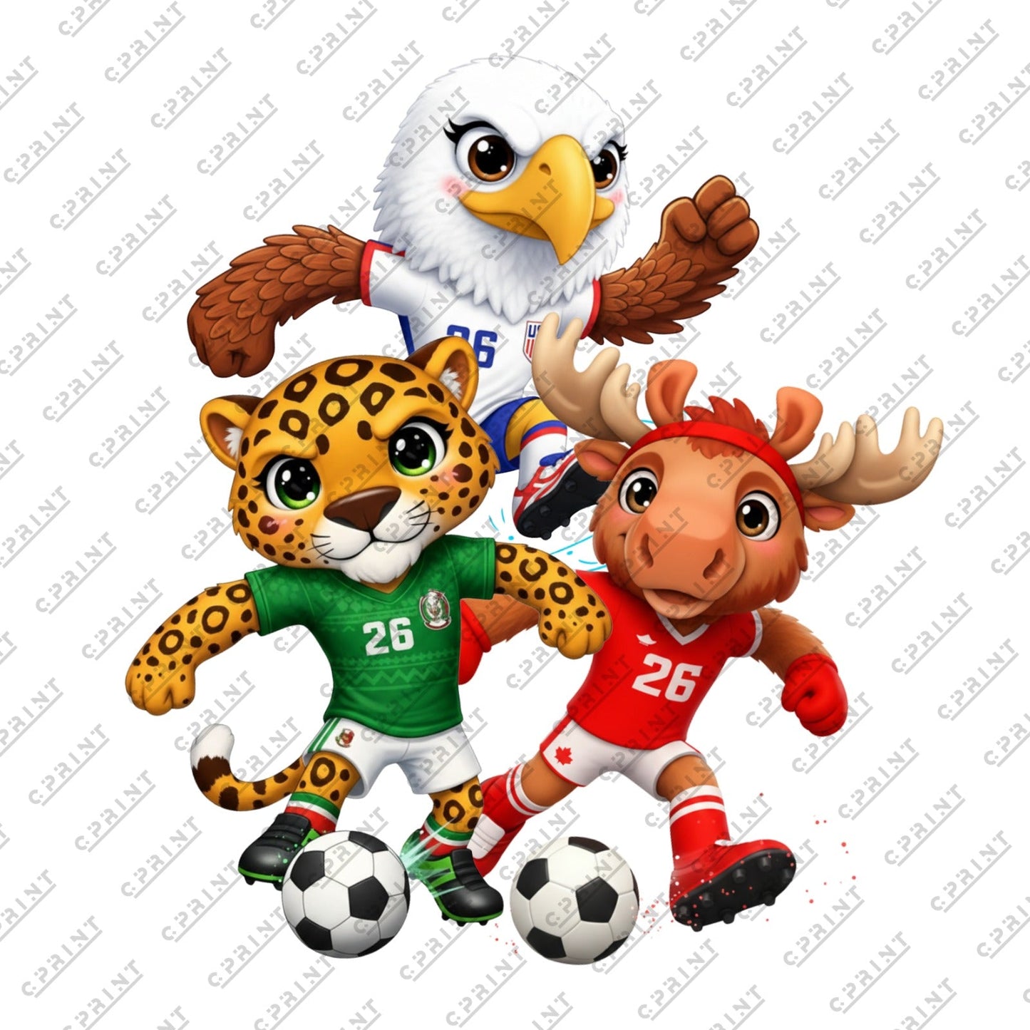 WORLCUP 2026 CHARACTERS EAGLE TIGER AND MOOSE - C Print USA
