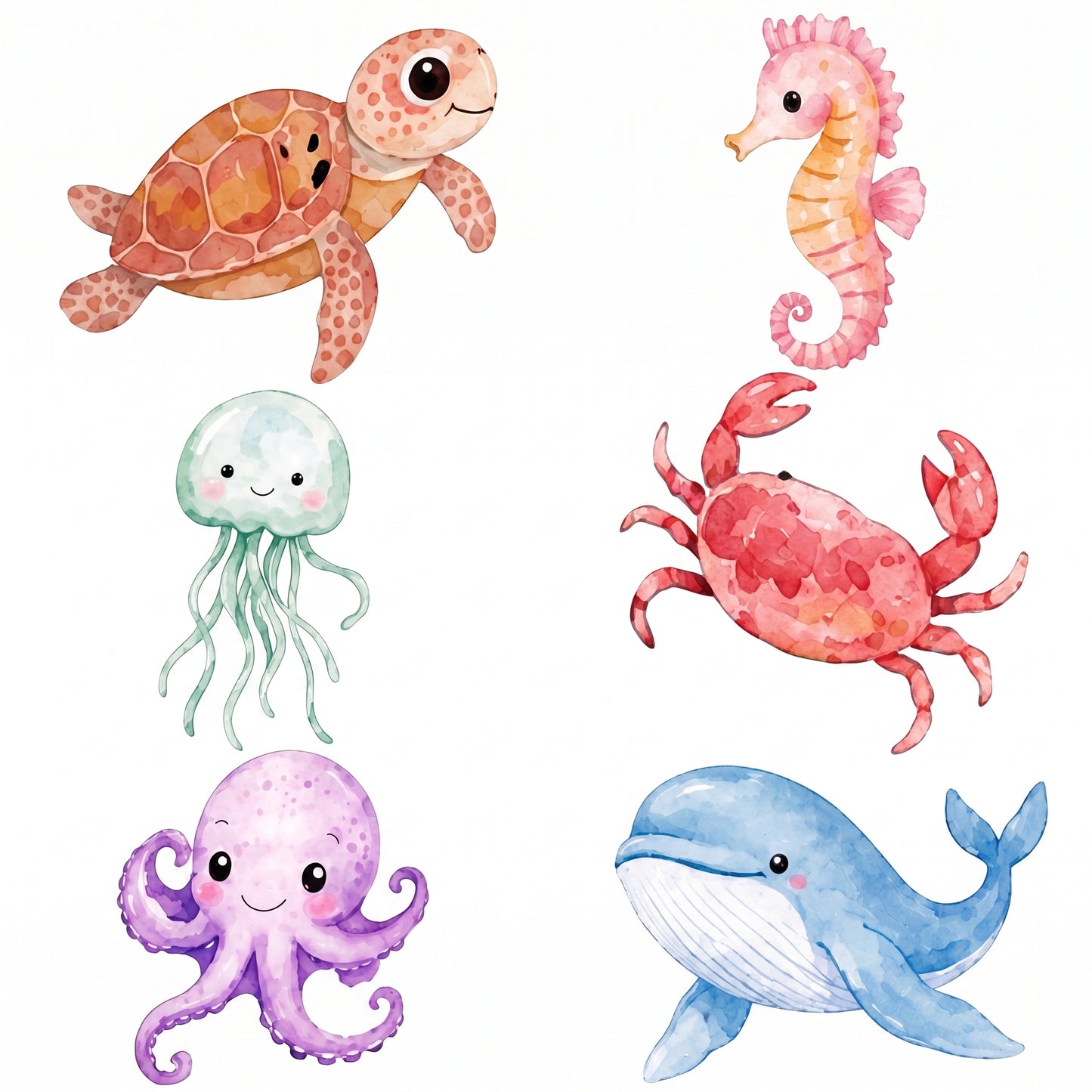 Watercolor Sea Creatures Clipart Bundle- 🚚 Free Shipping