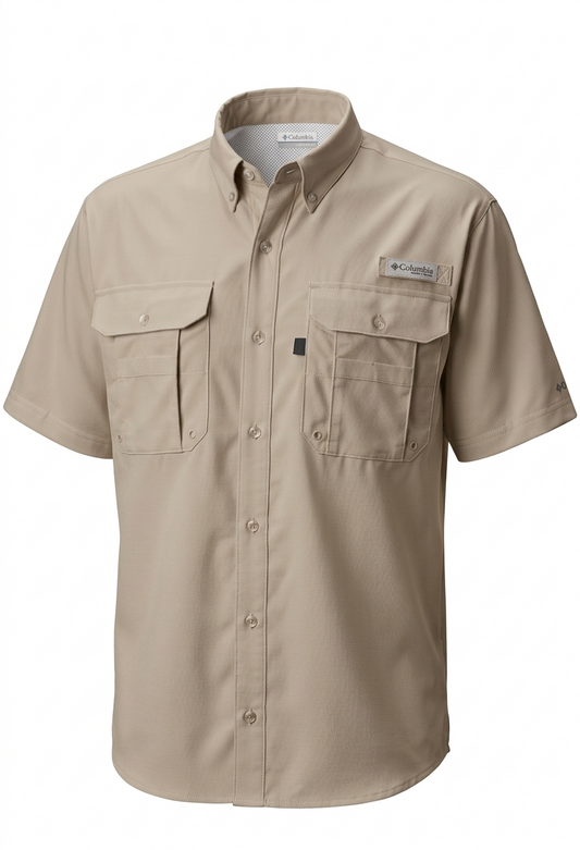 Columbia Tamiami II Short  Sleeve Shirt  - Fossil - embroidery