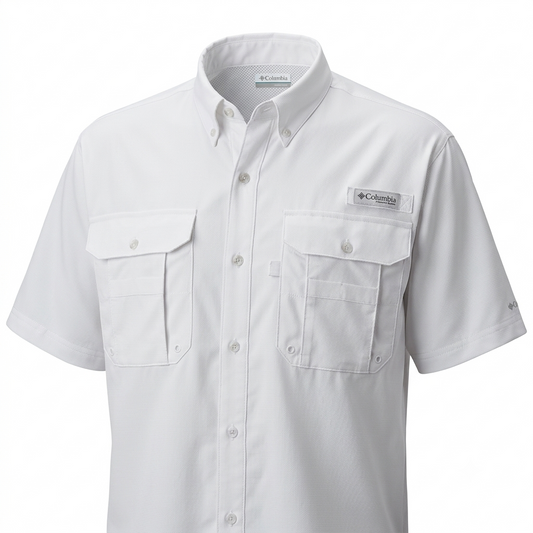 Columbia Tamiami II Short  Sleeve Shirt  - White - embroidery
