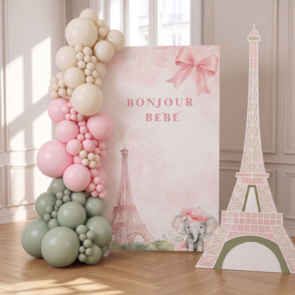 "Bonjour Bébé" Paris Theme Backdrop Set with Eiffel Standee - C Print USA