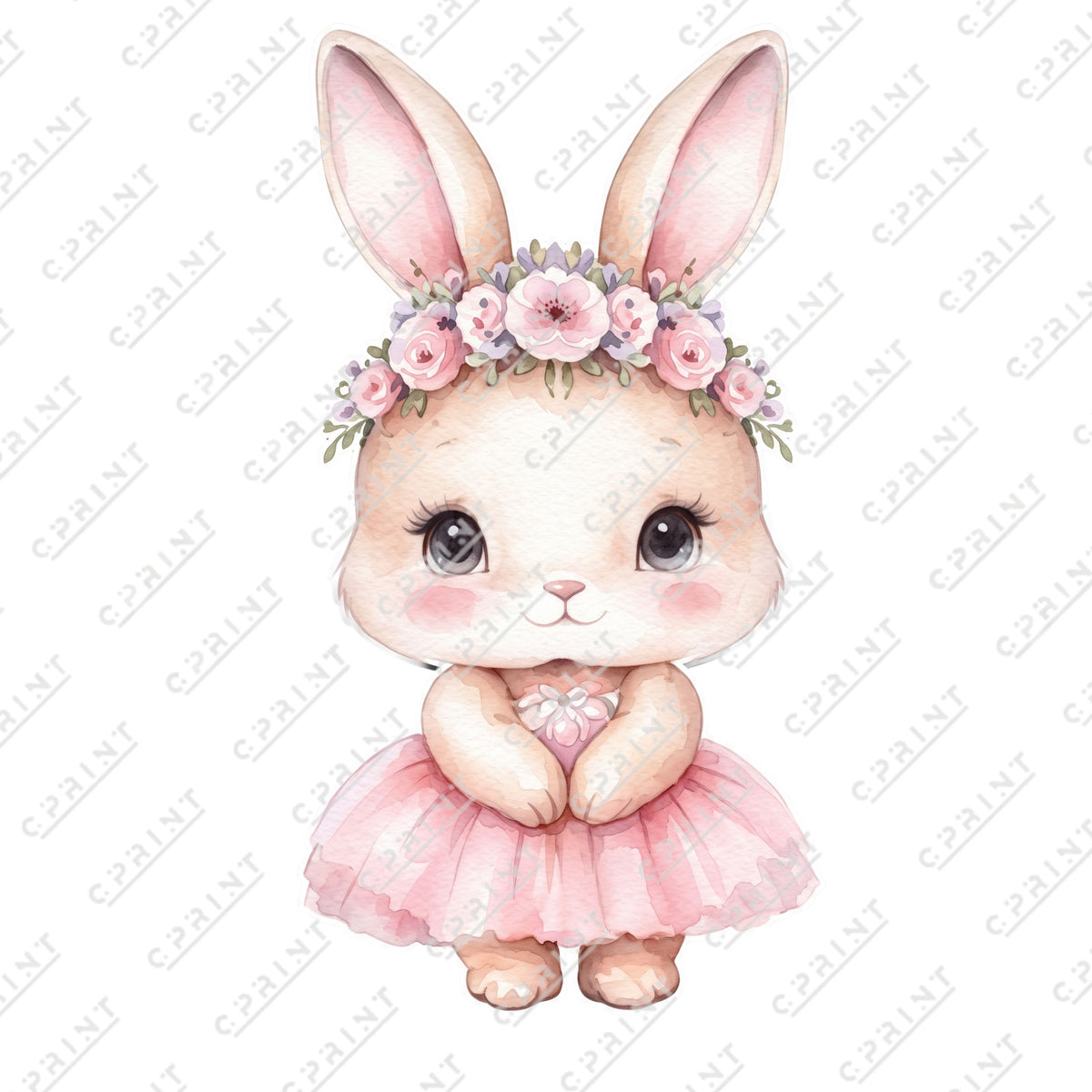 Cute Watercolor Baby Rabbit with floral