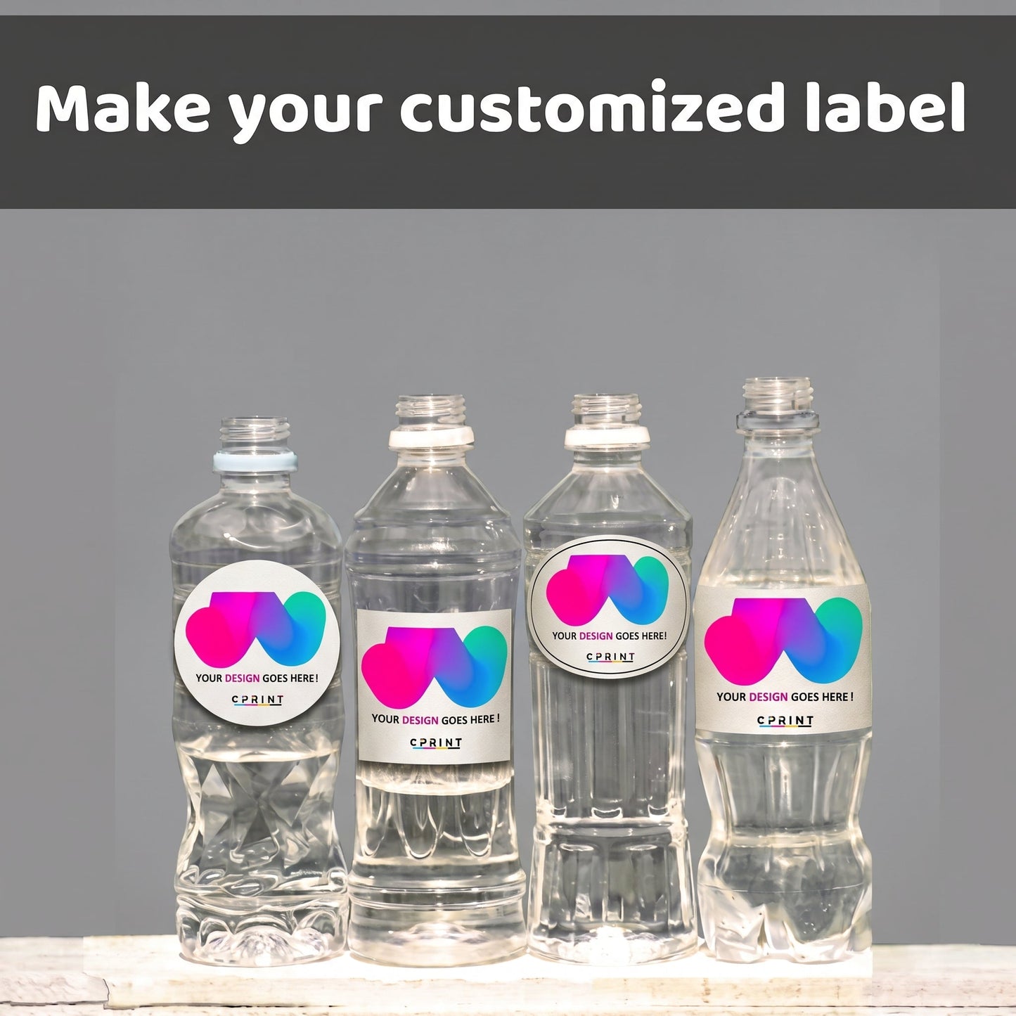 Customize Water Bottles Stickers 8x2 Inch - C Print USA