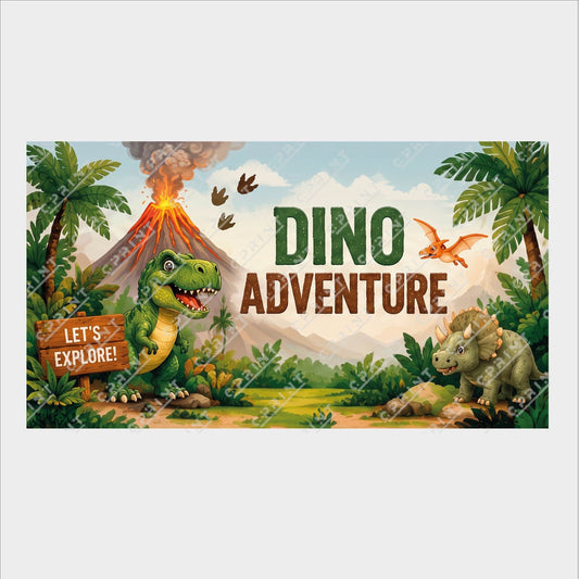 Dino Adventure Dinosaur Birthday Party Horizontal Backdrop - C Print USA