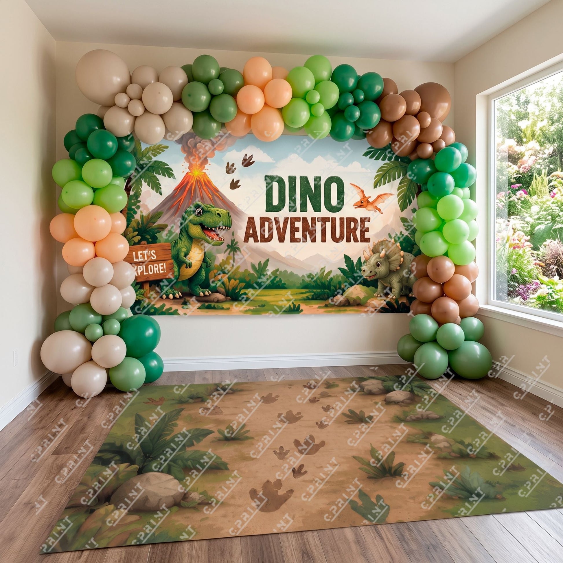Dino Adventure Printed Party Floor Decals for Dinosaur Birthday - C Print USA