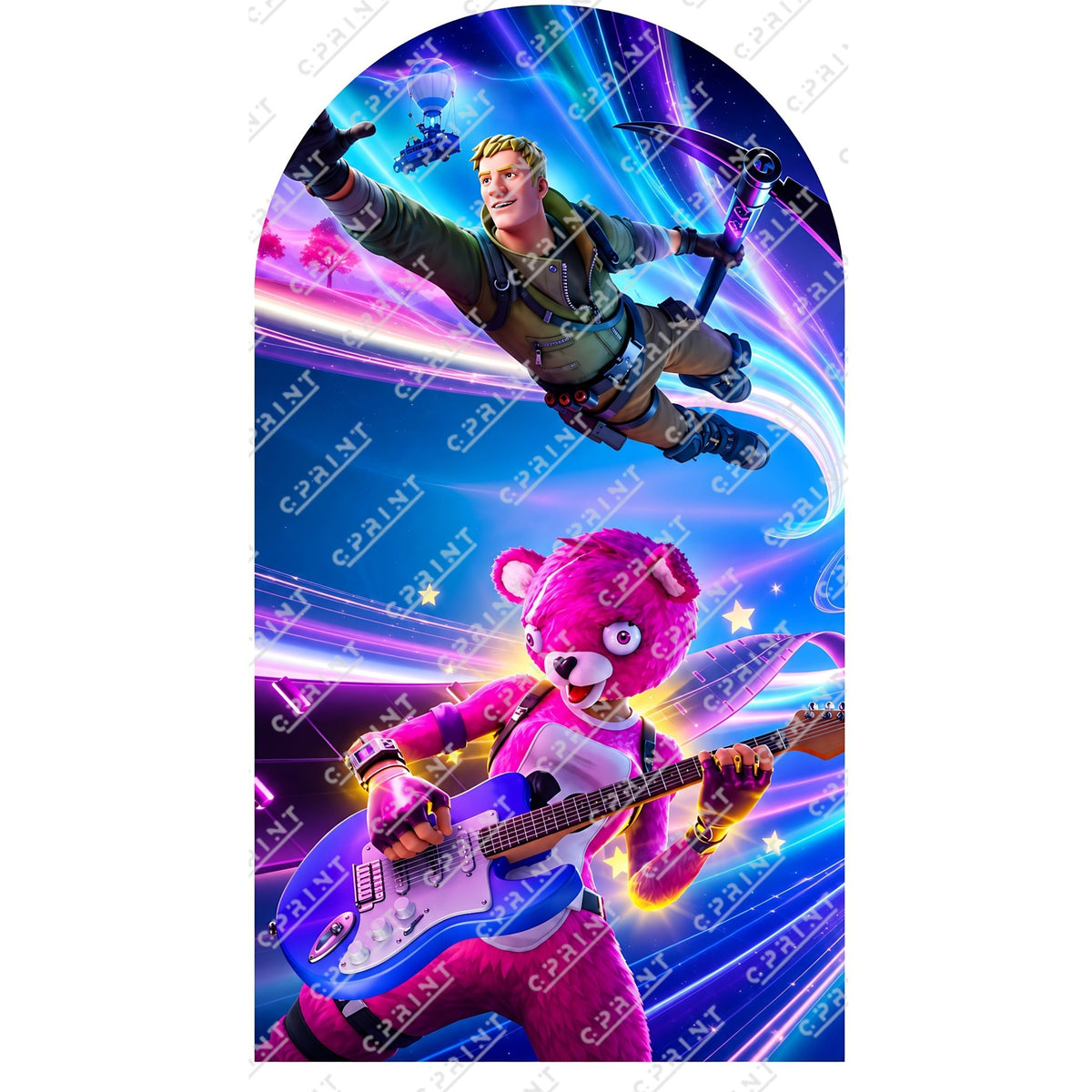 Pink Bear & Sky Parachuter Battle Royale Arch Backdrop - C Print USA