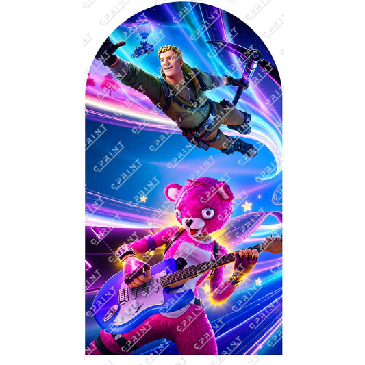 Pink Bear & Sky Parachuter Battle Royale Arch Backdrop - C Print USA