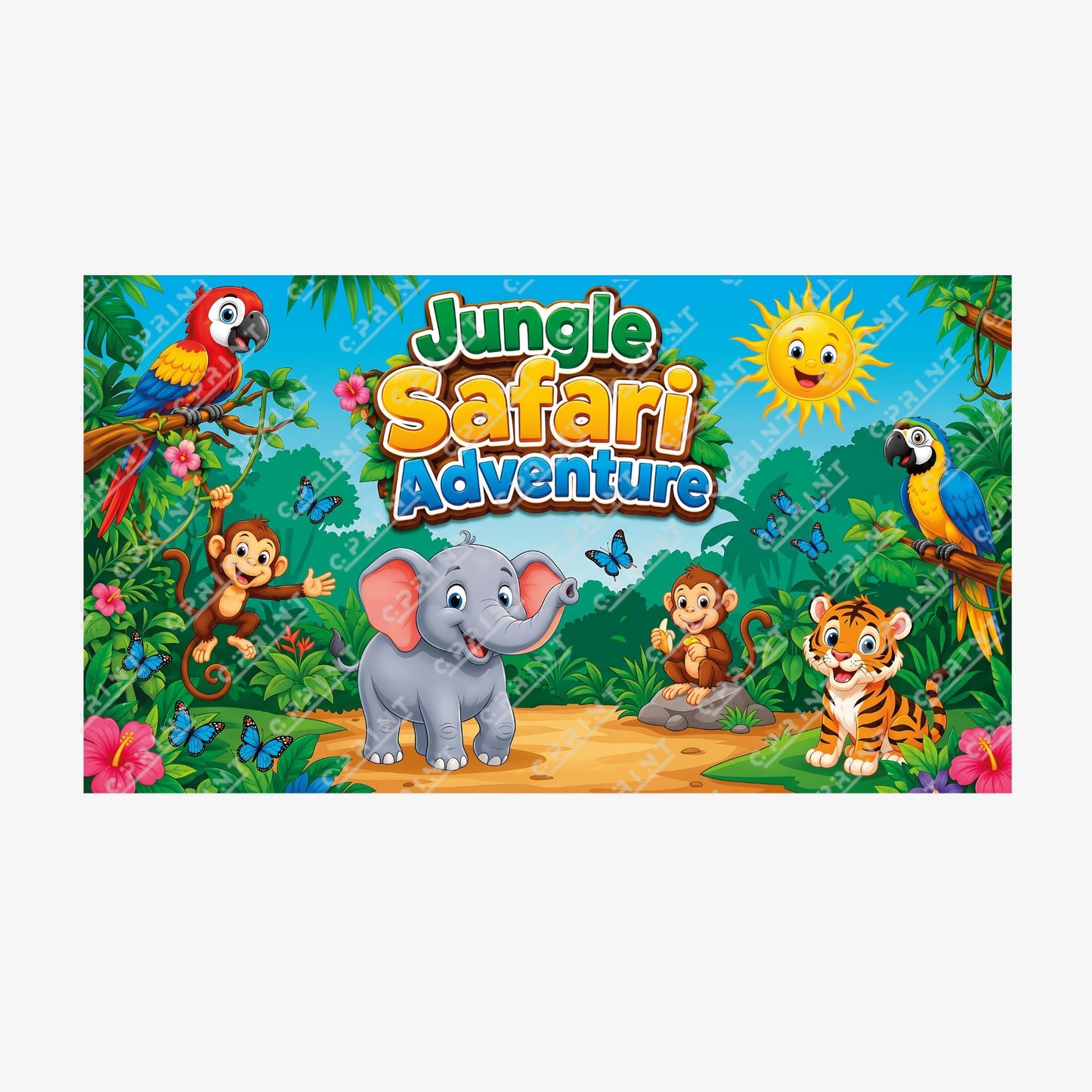 Safari Adventure Birthday Party Horizontal Backdrop - C Print USA