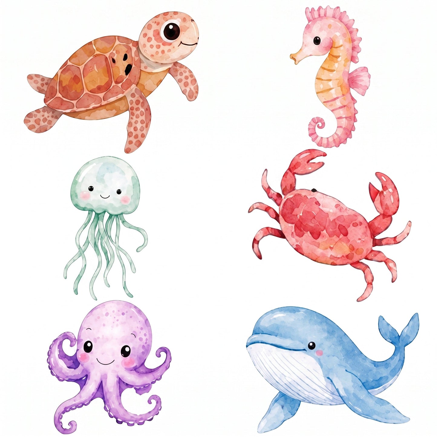 Watercolor Sea Creatures Clipart Bundle- 🚚 Free Shipping - C Print USA
